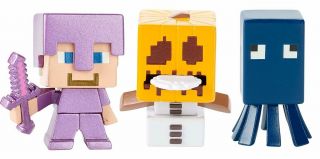 Minecraft Steve Enchanted Armor,  Snow Golem,  & Squid Figure