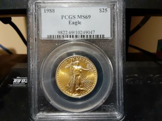 1988 $25 American Gold Eagle 1/2 Ounce Pcgs Ms69