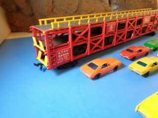 Ho Scale Bachmann At & Sf Tri Level Auto Transport With 8 Cars 5 - 63 - 14