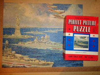 Vintage Perfect Picture Puzzle Defense Of Liberty 375 Jigsaw Ww2 Nyc Ship Boat