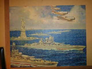 Vintage Perfect Picture Puzzle Defense of Liberty 375 jigsaw WW2 NYC Ship boat 2