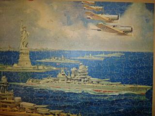 Vintage Perfect Picture Puzzle Defense of Liberty 375 jigsaw WW2 NYC Ship boat 3