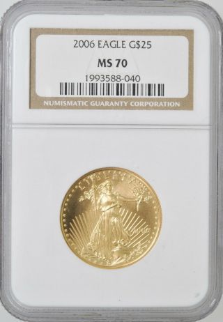 2006 Eagle G$25 Ms70 Ngc 1/2 Oz Fine Gold $25 Dollars Investment Grade U.  S.  Gold