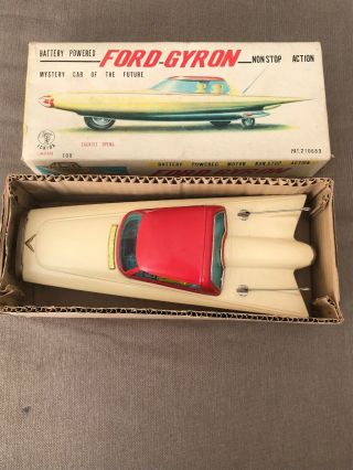 Vintage 1960’s Ichida Tin Ford Gyron Battery Operated Car With Box