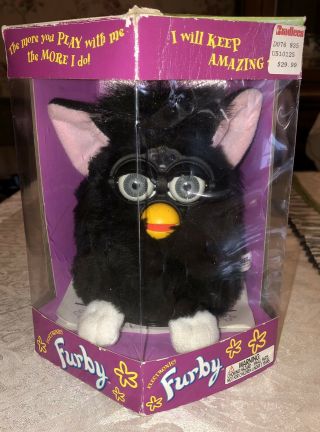 Tiger Electronics Furby Model 70 - 800 Solid Black Gray Eyes Pink Ears White Feet