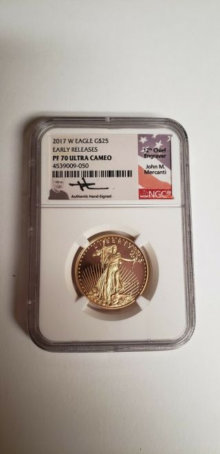 1 - 2017 American Gold Eagle 1/2 Oz $25 - Pf 70 Ultra Cameo