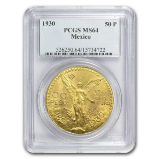 1930 Mexico Gold 50 Pesos Ms - 64 Pcgs