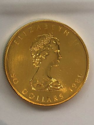 1980 1 Oz Maple Leaf Gold Coin $50 Canadian Uncirculated Brilliant