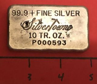 Old Pour Vintage Engelhard 10 T - Oz 999 Silver Bar.  Silvertowne Counter - Stamp