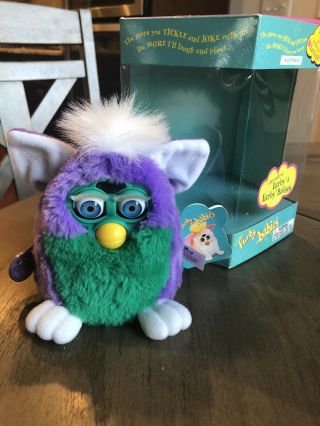 1999 Furby Babies 70 - 940 Purple Green With Blue Eyes Box And Tag