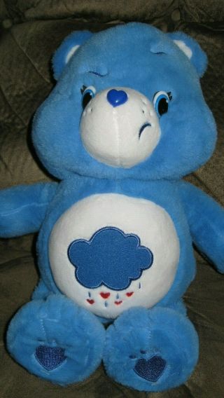 2017 Grumpy 13 " Blue Care Bear Plush Stuffed Animal Cloud Rain Hearts Moon Stars