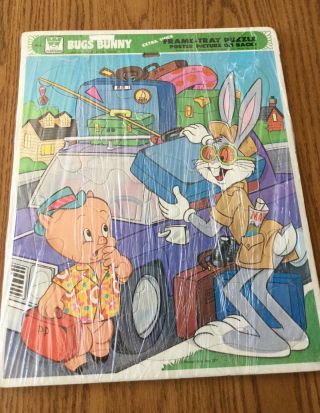 Whitman’s Extra Thick Tray Puzzle,  Bugs Bunny & Porky Pig,  Poster Back Vtg 1977