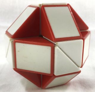 1980s Rubiks Cube Vintage Magic Twisting Snake Puzzle Toy Red & White