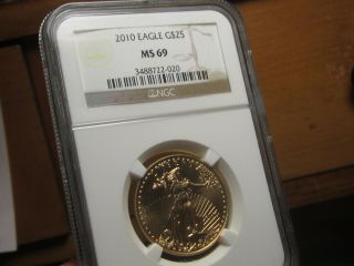Almost Perfectly Graded Gold American Eagle 2010 Ms 69 Ngc $25.  00 1/2 Oz