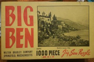Vintage Milton Bradley Big Ben 1000 Piece Puzzle Of Mediterranean Villa 4962