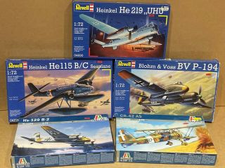 Revell & Italeri 1/72 Ww2 German Aircraft Kits X 5,  Contents.