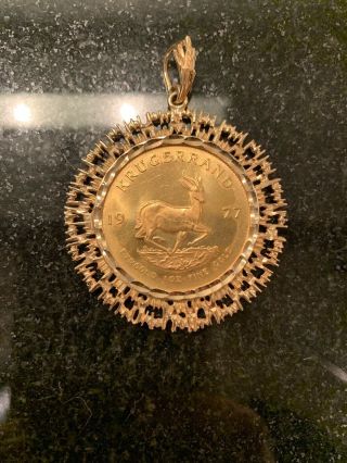 1977 Krugerrand 1 Oz Gold Coin Mounted In 14k Gold Bezel Coin Frame