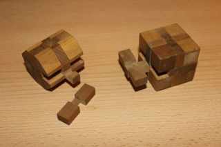 2 Vintage Japan Wooden Block Puzzles Brain Teasers