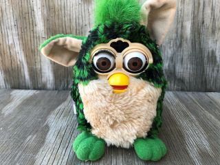 Tiger Furby Babies Collectible Toys 1999 Green & Gold Fur Battery Operated