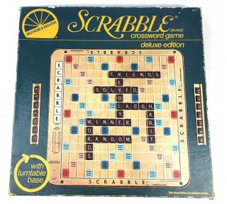 Vtg 1977 Scrabble Deluxe Edition Spinning Board Burgundy Tiles Orig Box Complete