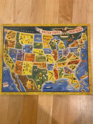 Vintage United States Of America Cardboard Inlay Puzzle Litho Usa Crafting