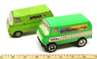 2 Vintage Mini Tonka Pressed Steel Vans Green Surf,  Snap Dragon 55450 Made Usa