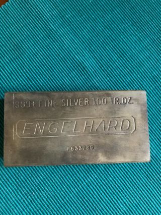 100 Oz Silver Bar - Engelhard 999,  Fine Silver 100 Tr.  Oz.