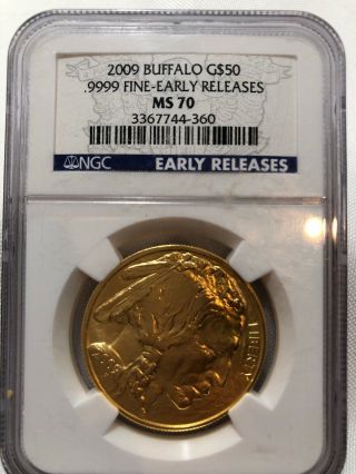 2009 Us Early Release Buffalo Gold $50 Coin 1 Oz Of.  999 Fine Ngc Ms - 70