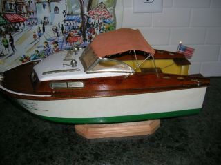 Toy Wood Boat Fleet Line Marlin Cabin Cruiser Battery Operated Toy Outboard K&o