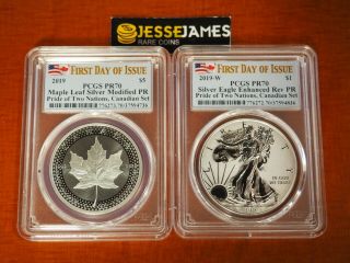 2019 W Silver Eagle Pcgs Pr70 Pride Of Two Nations First Day Of Issue Canada Set