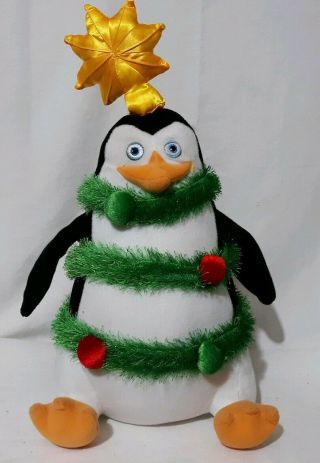 Penguins Of Madagascar Plush Kowalski 16 In Tall Wearing Christmas Garland Gemmy