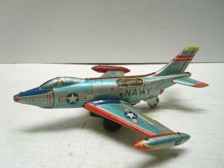1960s Tin Litho Navy Fighter Jet - Mcdonnell Demon,  Yonezawa Et Co.  Japan.