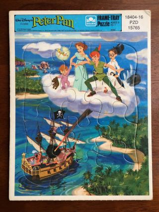 Golden Frame - Tray Puzzle 12 Piece Walt Disney’s Peter Pan Vintage Captain Hook