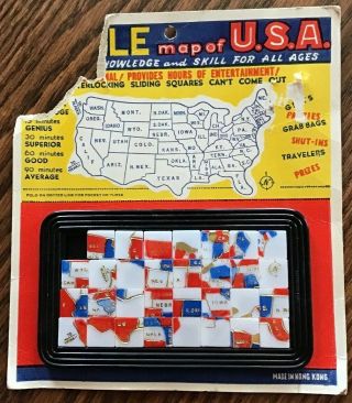 Vintage Sliding Interlocking Squares Map Of The Usa Puzzle Handheld