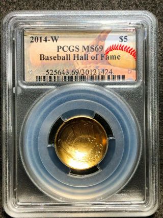 2014 - W U.  S.  $5 Gold Baseball Hall Of Fame (pcgs Ms69)