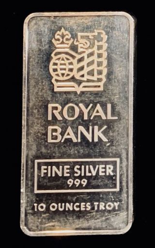 • Royal Bank • Johnson Matthey • 10 Oz Silver Bar.  999 Fine Serial 001674 Rare