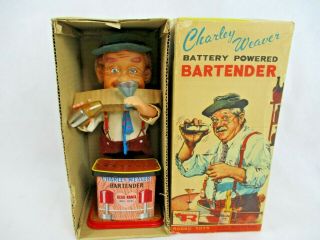 Battery Operated Charley Weaver Bartender,  1962 Japan,  Near,  Fully Functional
