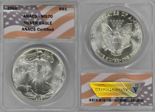 1986 $1 American Silver Eagle Anacs Ms70 Flag Label First Year Of Issue