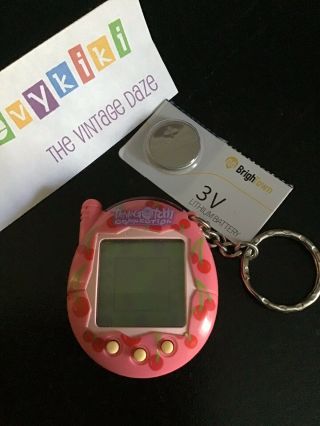 2004 Bandai Tamagotchi Connection Giga Virtual Pet Pink Cherries V3 & Battery