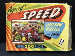 Vintage Tower Press Jig - Saw Puzzle Age Of Speed 3 Racing Car 3237 1960s Jigsaw