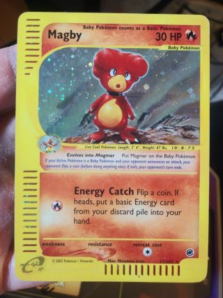 Old Vintage Pokemon Card E Reader Expedition Rare Holo Magby 17/165 Mp