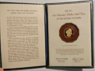 1975 Gold Panama One Hundred Balboa Coin Franklin 8.  16 Grams 900/1000 Gold
