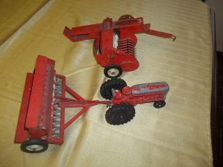 Vintage Tru - Scale Farm Implements Grain Drill/seeder - Hay Bailer - Hubley Tractor