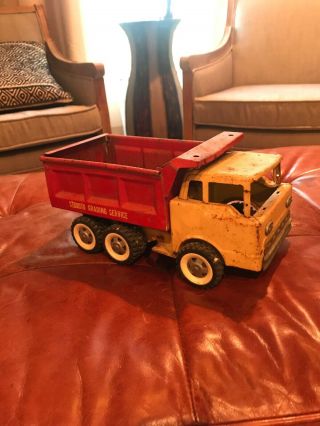 Vintage ‘60s Structo Grading Service Dump Truck with logs pressed steel 3