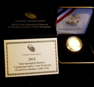 Us 2012 Star Spangled Banner 5$ Gold Proof Coin Velvet Box And