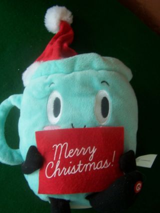 Gemmy Animated Singing & Dancing 7 " Christmas Plush Aqua Cup W/santa Hat