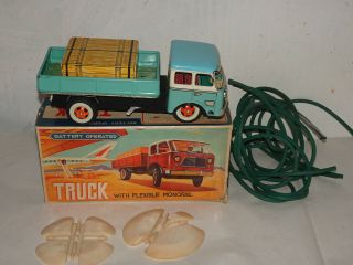 Red China Truck With Flexible Monorail Battery Operated Vintage Tin Toy