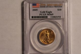 2005 American Gold Eagle 1/4 Oz $10 Pcgs Ms69 20th Anniversary