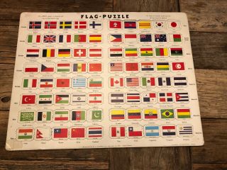Vintage World Flag Puzzle Crafts Larsen From Norway 80 Countries Capitals Parts