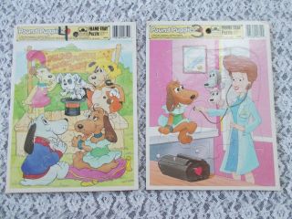 1986 Set Of 2,  Golden Frame Tray Puzzles " Pound Puppies " Ages 3 To 7